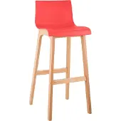 CLP Barhocker mit Lehne Hover, Barstuhl mit Sitz aus Kunststoff, Thekenhocker mit Gestell aus stabilem Buchenholz, Farbe: rot
