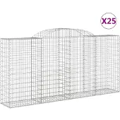 vidaXL Gabionen mit Hochbogen 25 Stk 300x50x140/160cm Verzinktes Eisen
