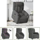 The Living Store Elektrischer Massagesessel mit Aufstehhilfe Dunkelgrau Stoff