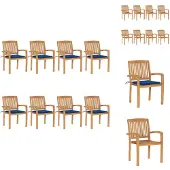 vidaXL Stapelbare Gartenstühle mit Kissen 8 Stk. Massivholz Teak - Gartenstühle