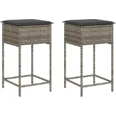 Syfax Garten-Barhocker mit Kissen 2 Stk. Grau Poly Rattan