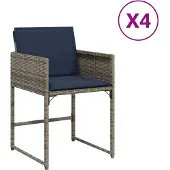 Syfax Gartenstühle mit Kissen 4 Stk. Grau Poly Rattan