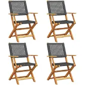 Syfax Gartenstühle 4 Stk. Klappbar Schwarz Poly Rattan & Massivholz