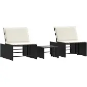Syfax Modulare Sonnenliegen 2 Stk. mit Tisch Schwarz Poly Rattan