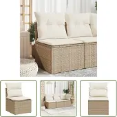 The Living Store Gartensofa ohne Armlehnen mit Kissen Beige Poly Rattan