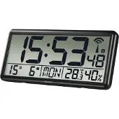 Hama Funkwanduhr "Funkwandhuhr Wanduhr Jumbo DFC Digital extragroße Anzeige", schwarz, Funkuhr, Wanduhren, Funkwanduhr, Kalender Temperatur