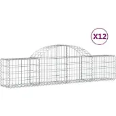 vidaXL Gabionen mit Hochbogen 12 Stk. 200x30x40/60 cm Verzinktes Eisen