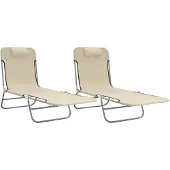 Syfax Sonnenliegen Klappbar 2 Stk. Creme Textilene und Stahl