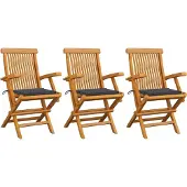 Syfax Klappstühle mit Anthrazit Kissen 3 Stk. Massivholz Teak