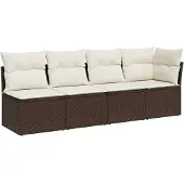 Syfax Gartensofa mit Kissen 4-Sitzer Braun Poly Rattan