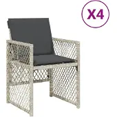 Syfax Gartenstühle mit Kissen 4 Stk. Hellgrau Poly Rattan