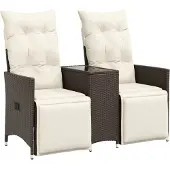 Syfax Gartensofa 2-Sitzer Verstellbar mit Tisch Braun Poly Rattan