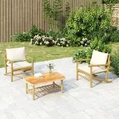 The Living Store Gartenstühle 2 Stk. mit Cremeweißen Kissen Bambus