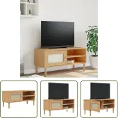 The Living Store TV-Schrank SENJA Rattan-Optik Braun 106x40x49 cm Kiefernholz