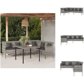 vidaXL Gartensofa in L-Form mit Kissen Grau Poly Rattan - Gartensofas