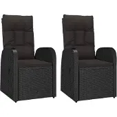 Syfax Garten-Liegestühle 2 Stk. mit Auflagen Poly Rattan Schwarz