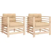 Syfax Gartenstühle mit Kissen 2 Stk. Massivholz Kiefer