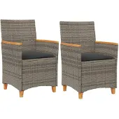 Syfax Gartenstühle mit Kissen 2 Stk. Grau Poly Rattan Massivholz