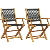 Syfax Gartenstühle 2 Stk. Schwarz Massivholz Akazie und Polypropylen