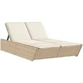 Syfax Doppel-Sonnenliege mit Auflagen Beige Poly Rattan