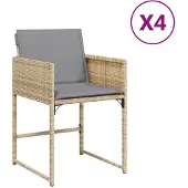 Syfax Gartenstühle mit Kissen 4 Stk. Beigemischung Poly Rattan
