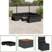 The Living Store 13-tlg. Garten-Sofagarnitur mit Kissen Schwarz Poly Rattan