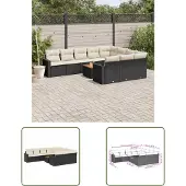The Living Store 11-tlg. Garten-Sofagarnitur mit Kissen Schwarz Poly Rattan