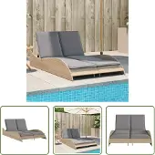 The Living Store Sonnenliege mit Auflagen Beige 114x205x73 cm Poly Rattan