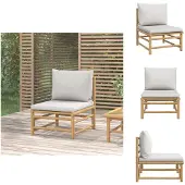 vidaXL Garten-Mittelsofa mit Hellgrauen Kissen Bambus - Gartensofaelemente