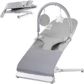 Vevor Babywippe, klappbarer Wippensitz für Babys von 0–9 Monaten, Wippenstuhl mit 2 Liegewinkeln & drehbarem Spielzeugbügel, Babyschaukel mit Reisetasche für drinnen & draußen, 685x410x600mm