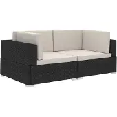 Syfax Ecksofas 2 Stk. mit Auflagen Poly Rattan Schwarz
