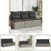 The Living Store Gartensofa mit Kissen 3-Sitzer Grau Poly Rattan
