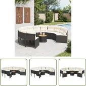 The Living Store Gartensofa mit Tisch und Kissen Rund Schwarz Poly-Rattan