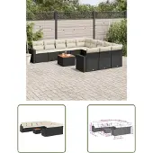 The Living Store 12-tlg. Garten-Sofagarnitur mit Kissen Schwarz Poly Rattan