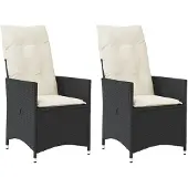 Syfax Gartensessel mit Kissen 2 Stk. Verstellbar Schwarz Poly Rattan