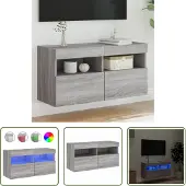The Living Store TV-Wandschrank mit LED-Leuchten Grau Sonoma 80x30x40 cm