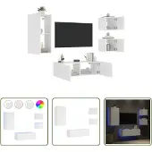 The Living Store 4-tlg. TV-Wohnwand mit LED-Leuchten Weiß