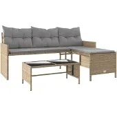 Syfax Gartensofa in L-Form mit Tisch und Kissen Beige Poly Rattan
