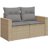 vidaXL Gartensofa mit Kissen 2-Sitzer Beige Poly Rattan