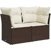 Syfax Gartensofa mit Kissen 2-Sitzer Braun Poly Rattan