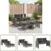 The Living Store 4-tlg. Garten-Sofagarnitur mit Kissen Grau Poly Rattan Glas