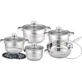 Cheffinger XXL 12-tlg Edelstahl Kochgeschirrset Induktion Kochtopf Topfuntersetzer Topf Pfanne