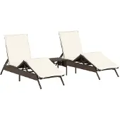 Syfax Sonnenliegen 2 Stk. mit Tisch Braun Poly Rattan