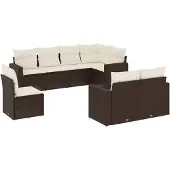 Syfax 8-tlg. Garten-Sofagarnitur mit Kissen Braun Poly Rattan