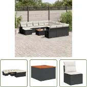 The Living Store 13-tlg. Garten-Sofagarnitur mit Kissen Schwarz Poly Rattan