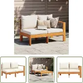 The Living Store Gartensofa mit 1 Armlehne 2-Sitzer Massivholz Akazie