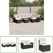 The Living Store 10-tlg. Garten-Sofagarnitur mit Kissen Schwarz Poly Rattan