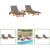 The Living Store Sonnenliegen 2 Stk. mit Tisch Massivholz Akazie