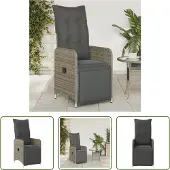 The Living Store Gartensessel Verstellbar mit Kissen Grau Poly Rattan