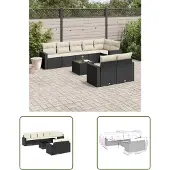The Living Store 9-tlg. Garten-Sofagarnitur mit Kissen Schwarz Poly Rattan